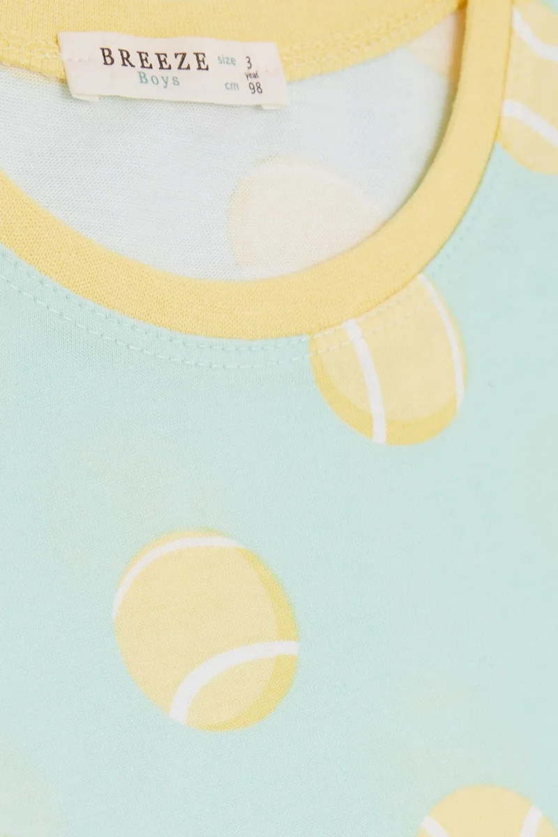 Breeze Girls & Boys Baby Boy Shorts Pajama Set, Tennis Ball Patterned, 9 Months-3 Years, Water Green
