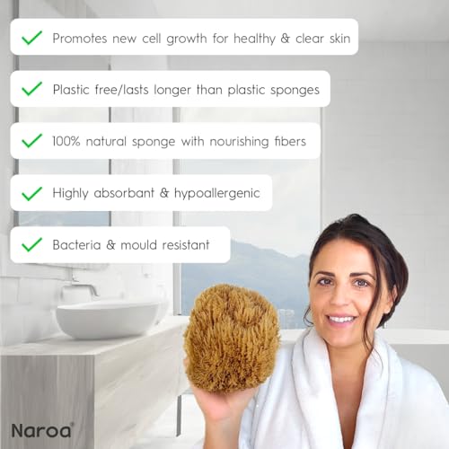 Naroa Exfoliating Natural Sponge for Shower | Bath Sea Loofah for Healthy Skin | Unbleached Bathing Body Scrubber Puff | Plastic Free (Medium) - Image 3