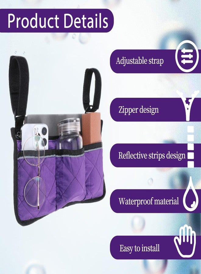 Psyqtsuary Wheelchair Side Bag, Wheelchair Bag Armres Waterproof Wheelchair Armrest Pouch with Reflective Stripe, Bag for Wheelchair Side Organizer Wheelchair Pouch Side Pocket for Wheelchair, Purple - Image 3