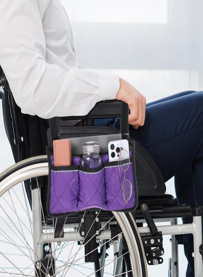Psyqtsuary Wheelchair Side Bag, Wheelchair Bag Armres Waterproof Wheelchair Armrest Pouch with Reflective Stripe, Bag for Wheelchair Side Organizer Wheelchair Pouch Side Pocket for Wheelchair, Purple - Image 5