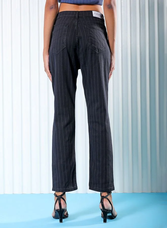 Freehand Women Straight Fit Laser Print High-Rise Jeans