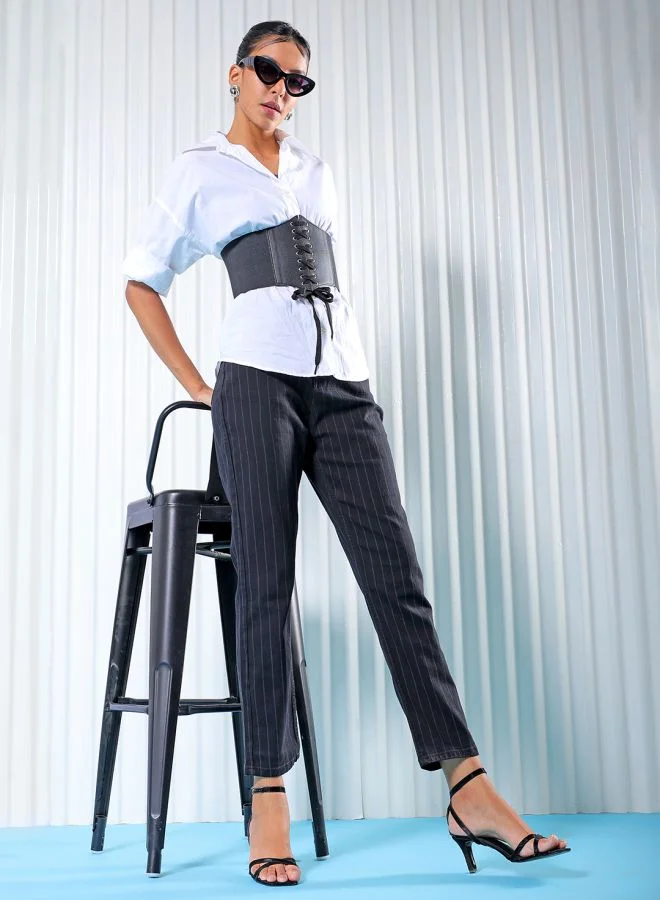 Freehand Women Straight Fit Laser Print High-Rise Jeans