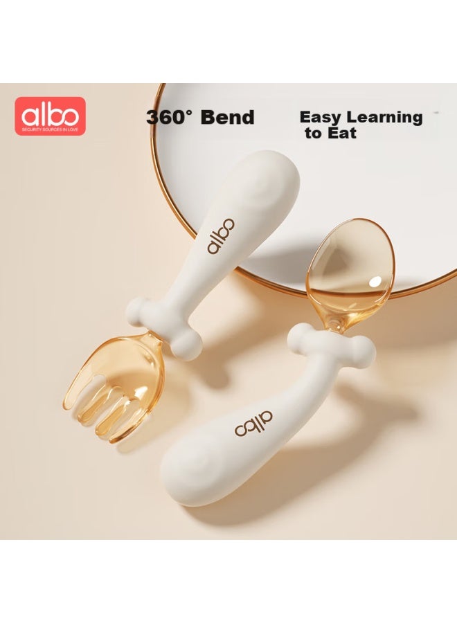 ALBO ملعقة تدريب للأطفال من ألبو، بيسو، شوكة تغذية للأطفال، ملعقة منحنية، ملعقة طعام مكملة، مجموعة أدوات مائدة للأطفال - Image 1