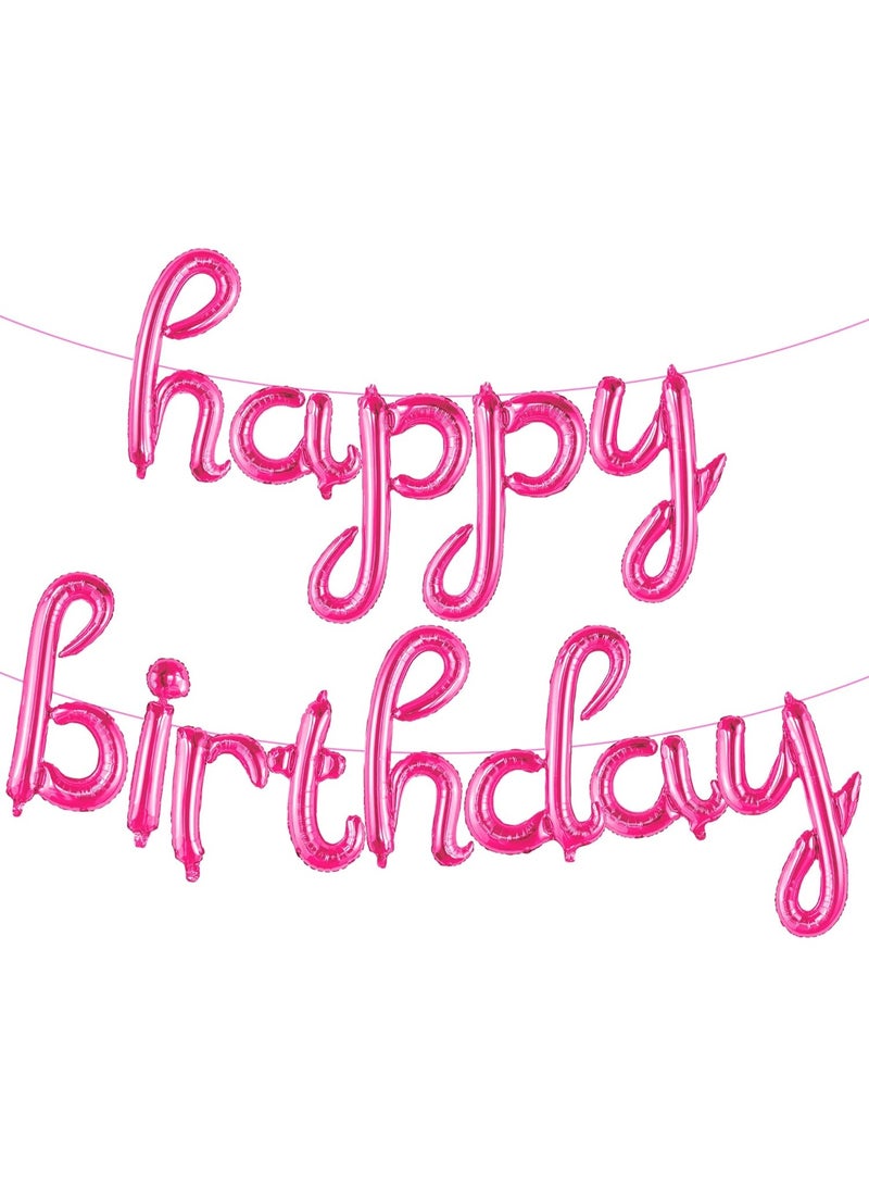 Pink Birthday Banner - 16 Inch | Hot Pink Balloons, Decorations | Happy Birthday Banner, Party Decorations - Image 1