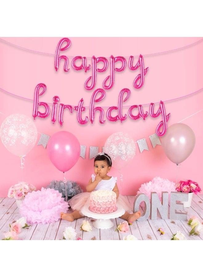 Pink Birthday Banner - 16 Inch | Hot Pink Balloons, Decorations | Happy Birthday Banner, Party Decorations - Image 2