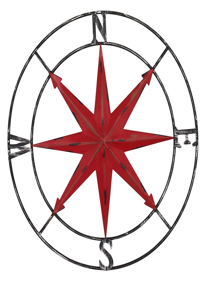 أبوكسو بوصلة معدنية دائرية من aboxoo، لوحة جدارية معدنية مزخرفة، قطرها 22.8 بوصة، ديكور ريفي داخلي أو خارجي - Image 1