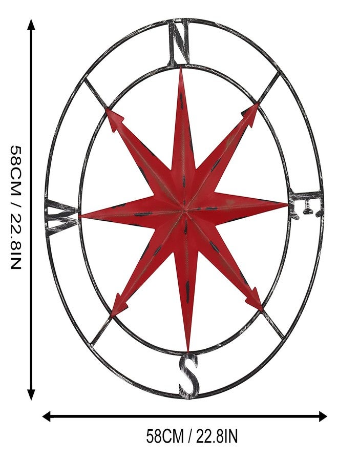 أبوكسو بوصلة معدنية دائرية من aboxoo، لوحة جدارية معدنية مزخرفة، قطرها 22.8 بوصة، ديكور ريفي داخلي أو خارجي - Image 2