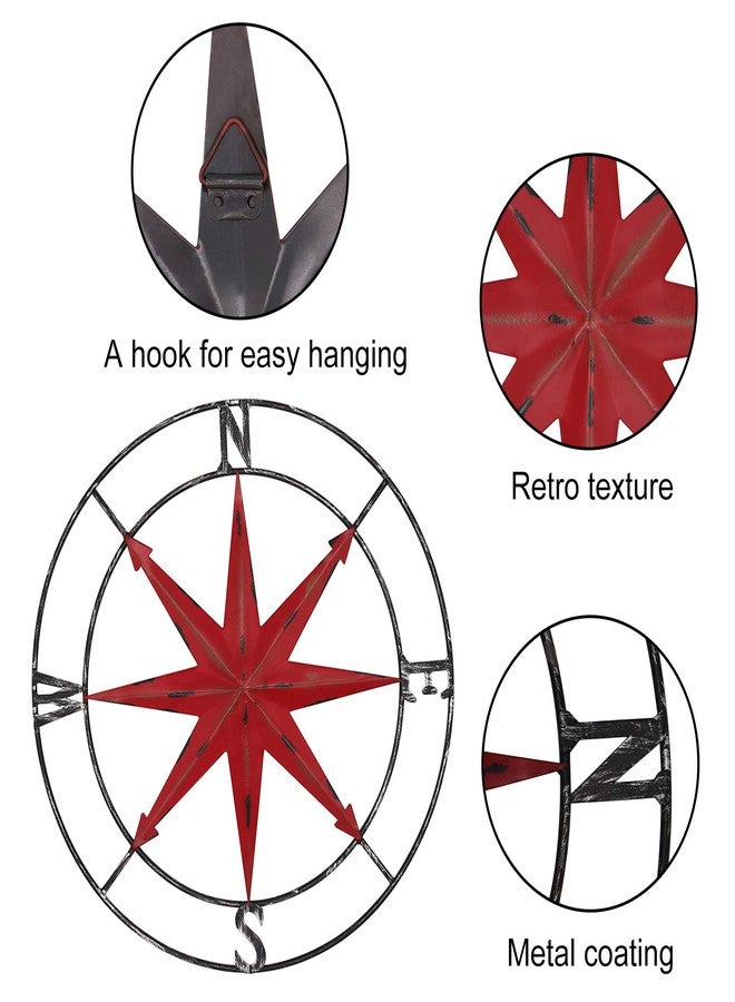 أبوكسو بوصلة معدنية دائرية من aboxoo، لوحة جدارية معدنية مزخرفة، قطرها 22.8 بوصة، ديكور ريفي داخلي أو خارجي - Image 3