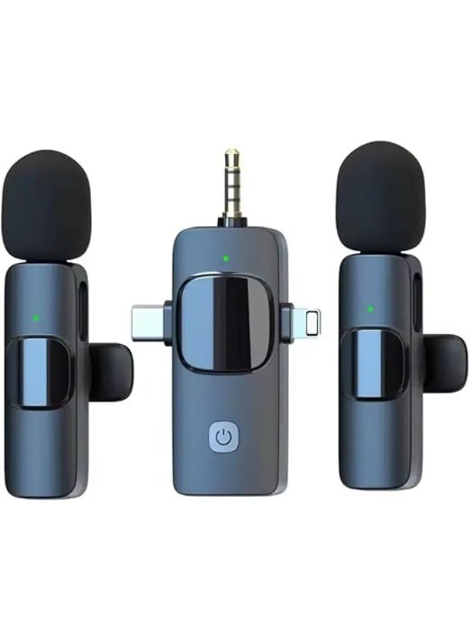 3-in-1 Wireless Lavalier Microphone for iPhone, Android, and Tablets – Ideal for Video Blogging, Podcasts, Presentations, and Live Recording – Black - Image 1