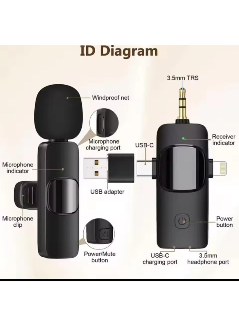 3-in-1 Wireless Lavalier Microphone for iPhone, Android, and Tablets – Ideal for Video Blogging, Podcasts, Presentations, and Live Recording – Black - Image 3