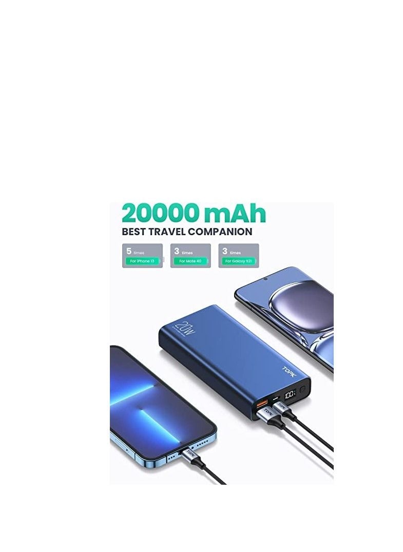 TOPK - TOPK Power Bank, 20W USB C Fast Charging 20000mAh Portable Charger, PD3.0 QC4.0 Battery Pack With Digital Display PowerBank Compatible with iPhone 13 Pro Max, Samsung, Huawei, iPad, and More - Image 1