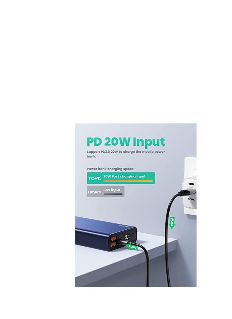 TOPK - TOPK Power Bank, 20W USB C Fast Charging 20000mAh Portable Charger, PD3.0 QC4.0 Battery Pack With Digital Display PowerBank Compatible with iPhone 13 Pro Max, Samsung, Huawei, iPad, and More - Image 1