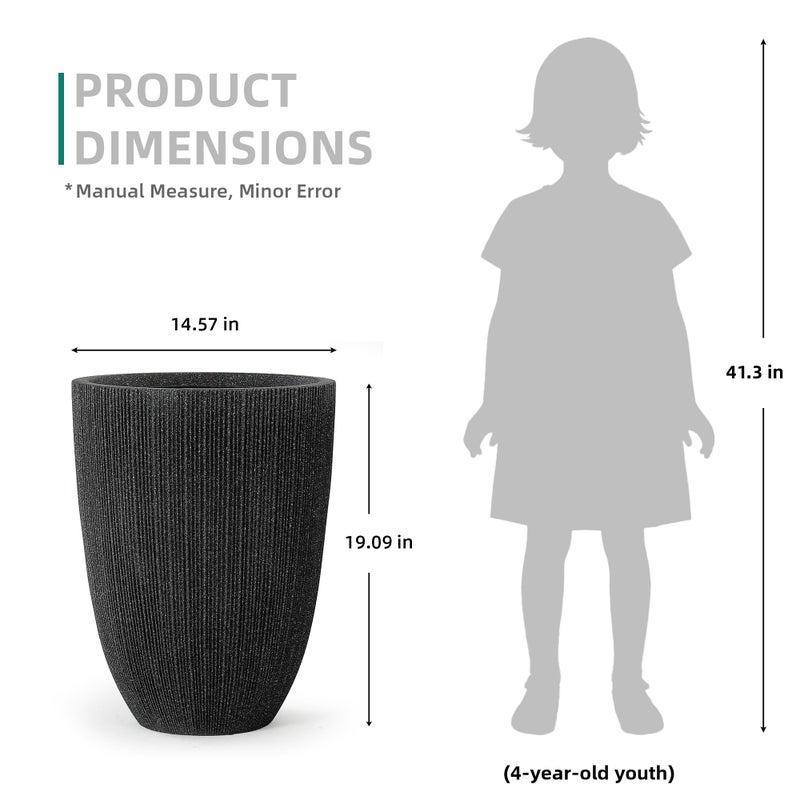 Ultym 19" H Mediterranean Planter for Indoor/Outdoor Plants, Set of 2 Large Flower Pot with Drainage Hole, Weather/UV Resistant Resin Planters for Garden Patio Porch Home Office Decor, Black Fluted - Image 5