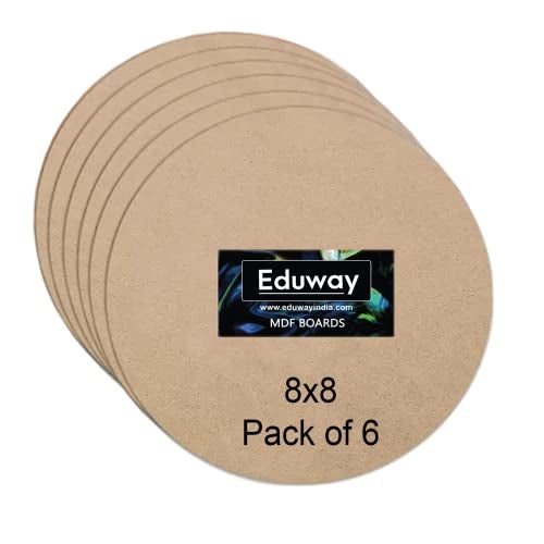Eduway® 8 Inch Round MDF Board for Mandala, Lippan, Resin Art & Craft, 4mm Thick,Pof 6 Premium Cardboard Material for Artists, Art & Craft - Hard Cutout in Small and Large Sizes (20x20 cms) - Image 1