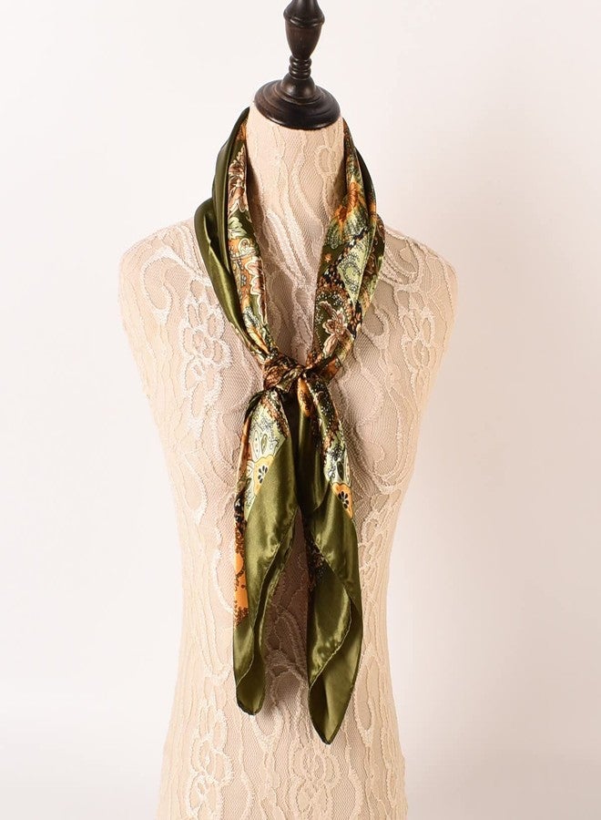 EIysee 35 x 35 Women's Fashion Pattern Large Square Silk Like Hair Scarf Head Sleeping Wrap Satin Neck Bandana for Gift, Big Cashew Army Green, 35 x 35 in - Image 4