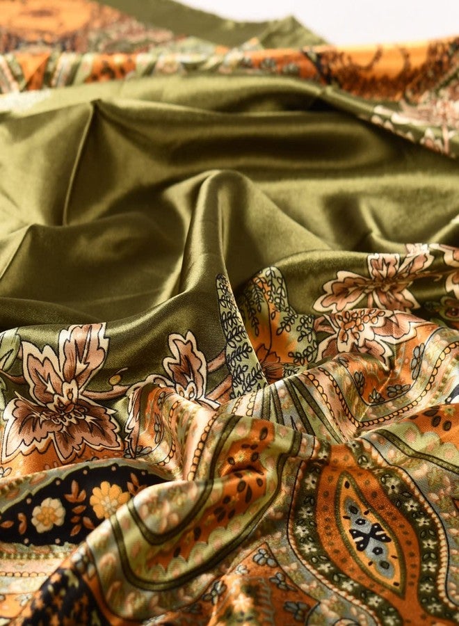 EIysee 35 x 35 Women's Fashion Pattern Large Square Silk Like Hair Scarf Head Sleeping Wrap Satin Neck Bandana for Gift, Big Cashew Army Green, 35 x 35 in - Image 5