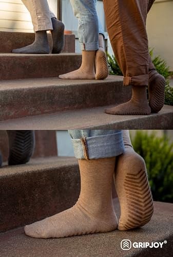 Gripjoy Grip Socks for Women, Grippy, Non Slip, Gripper Socks for Women & Men, Pilates, Yoga, Hospital, Non Skid, 3 Pairs, Crew, Mix Beige - Image 5