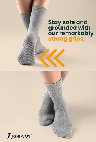 Gripjoy Grip Socks for Women, Grippy, Non Slip, Gripper Socks for Women & Men, Pilates, Yoga, Hospital, Non Skid, 3 Pairs, Crew, Mix Beige - Image 4