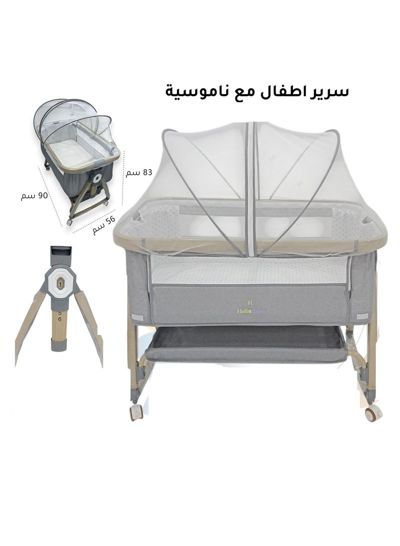 مرحبا حبيبتي سرير أطفال متعدد الوظائف قابل لتعديل الارتفاع وقابل للطي مع عجلات لسهولة الحركة