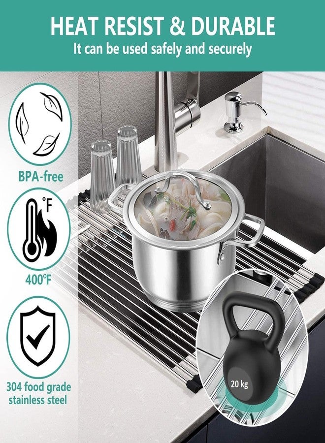 INVOSS Unique Dish Drying Rack 45.7 x 33 x 1.5 cm - Foldable Drain Rack Kitchen Sink Shelf Stainless Steel Multifunction Roll Up Dish Drying Rack Folding Wash Drainer Tray (Black) - Image 3