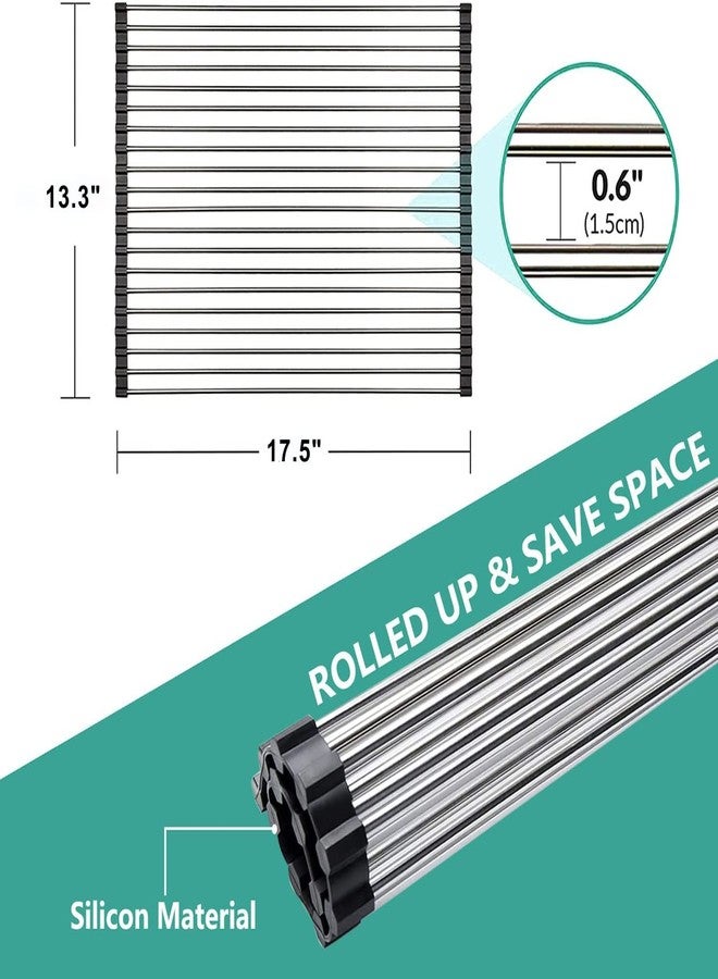 INVOSS Unique Dish Drying Rack 45.7 x 33 x 1.5 cm - Foldable Drain Rack Kitchen Sink Shelf Stainless Steel Multifunction Roll Up Dish Drying Rack Folding Wash Drainer Tray (Black) - Image 4