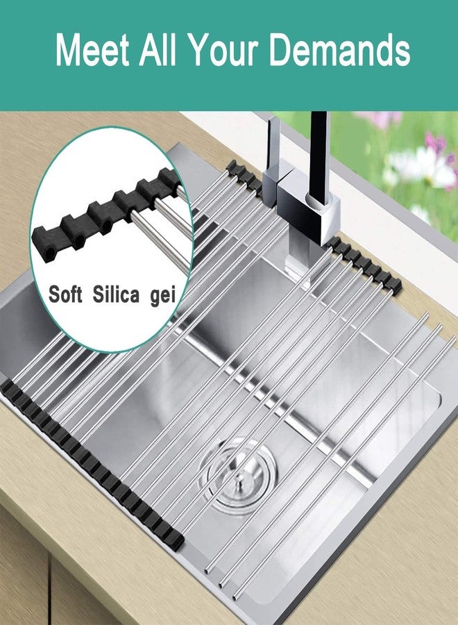 INVOSS Unique Dish Drying Rack 45.7 x 33 x 1.5 cm - Foldable Drain Rack Kitchen Sink Shelf Stainless Steel Multifunction Roll Up Dish Drying Rack Folding Wash Drainer Tray (Black) - Image 5