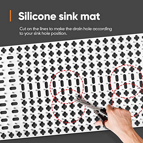 Moryimi Large White Silicone Sink Mat and Protector With Cutout Drain Holes for Kitchen Farmhouse Stainless Steel Ceramic Sinks 25"x13" - Image 2