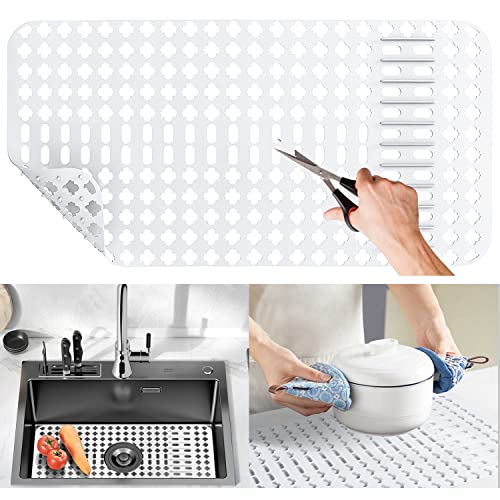 Moryimi Large White Silicone Sink Mat and Protector With Cutout Drain Holes for Kitchen Farmhouse Stainless Steel Ceramic Sinks 25"x13" - Image 1