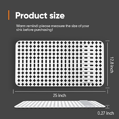 Moryimi Large White Silicone Sink Mat and Protector With Cutout Drain Holes for Kitchen Farmhouse Stainless Steel Ceramic Sinks 25"x13" - Image 3
