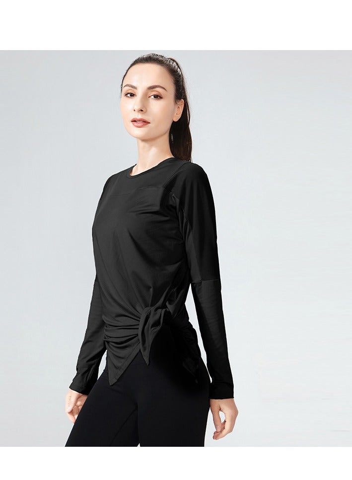 كوينج Women's Mesh Running Sports T-Shirt Long Sleeved Loose Yoga Clothes Quick Drying Clothes