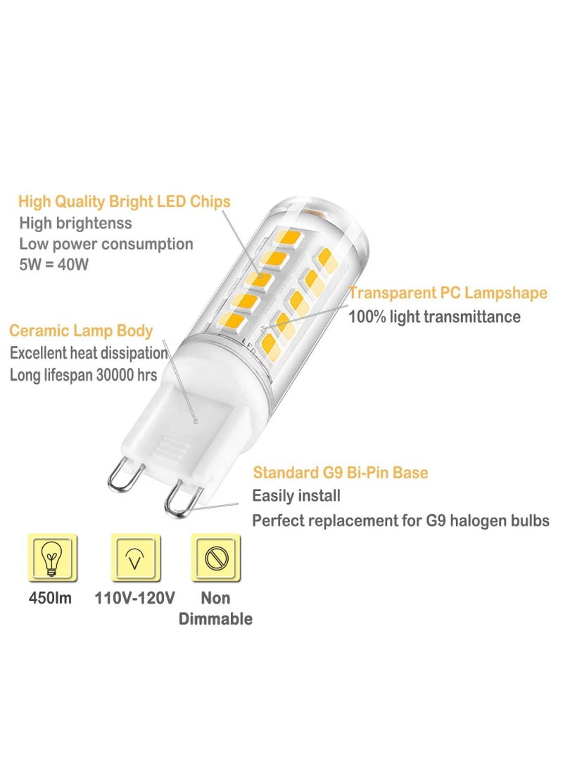 Y&D - G9 LED Bulb Dual Pin Base 5W, 6000K Replacement 40W Halogen Bulb, White Pendant Flicker Free, Home Lighting Non Dimmable, (5 Pack) - Image 1