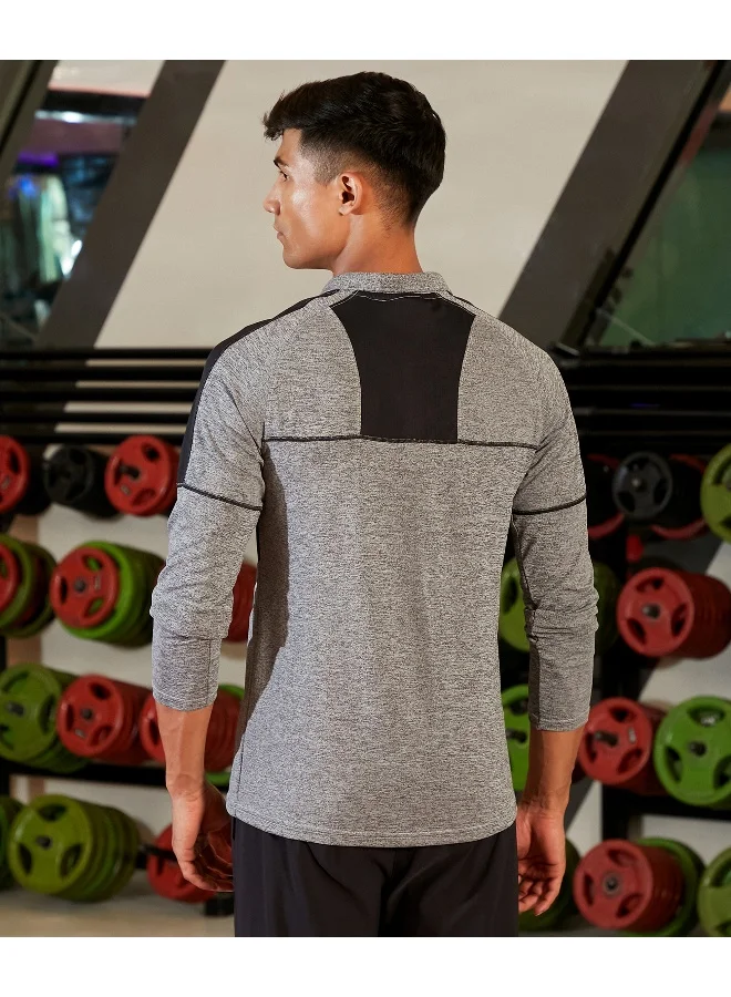 Men's Black & Grey Heathered Contrast Activewear T-Shirt