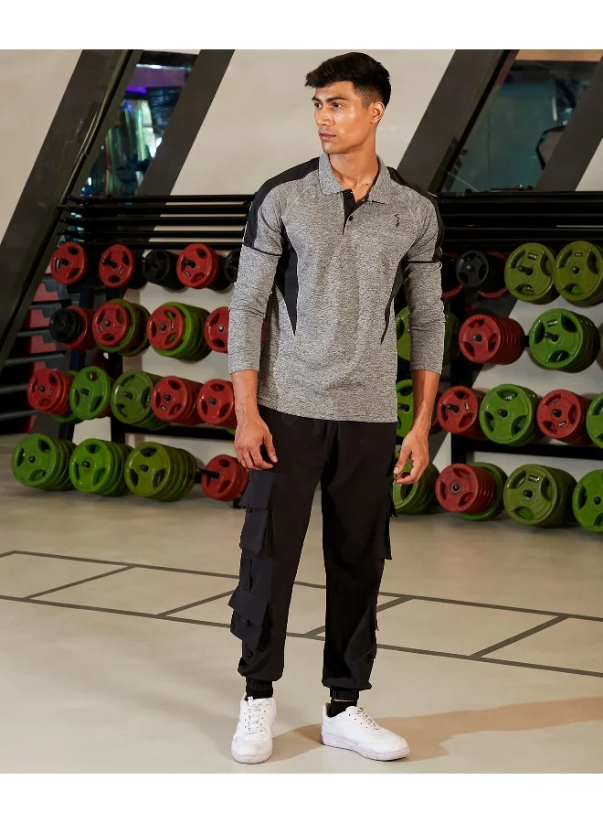 CAHOOT  Men's Black & Grey Heathered Contrast Activewear T-Shirt for Men | Best Price UAE