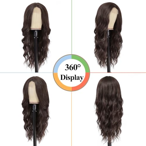 NAYOO Long Wavy Wigs for Women Dark Brown Middle Part Wig Synthetic Heat Resistant Fiber Women Wigs for Daily Party Use 26 Inch (Dark Brown) - Image 2