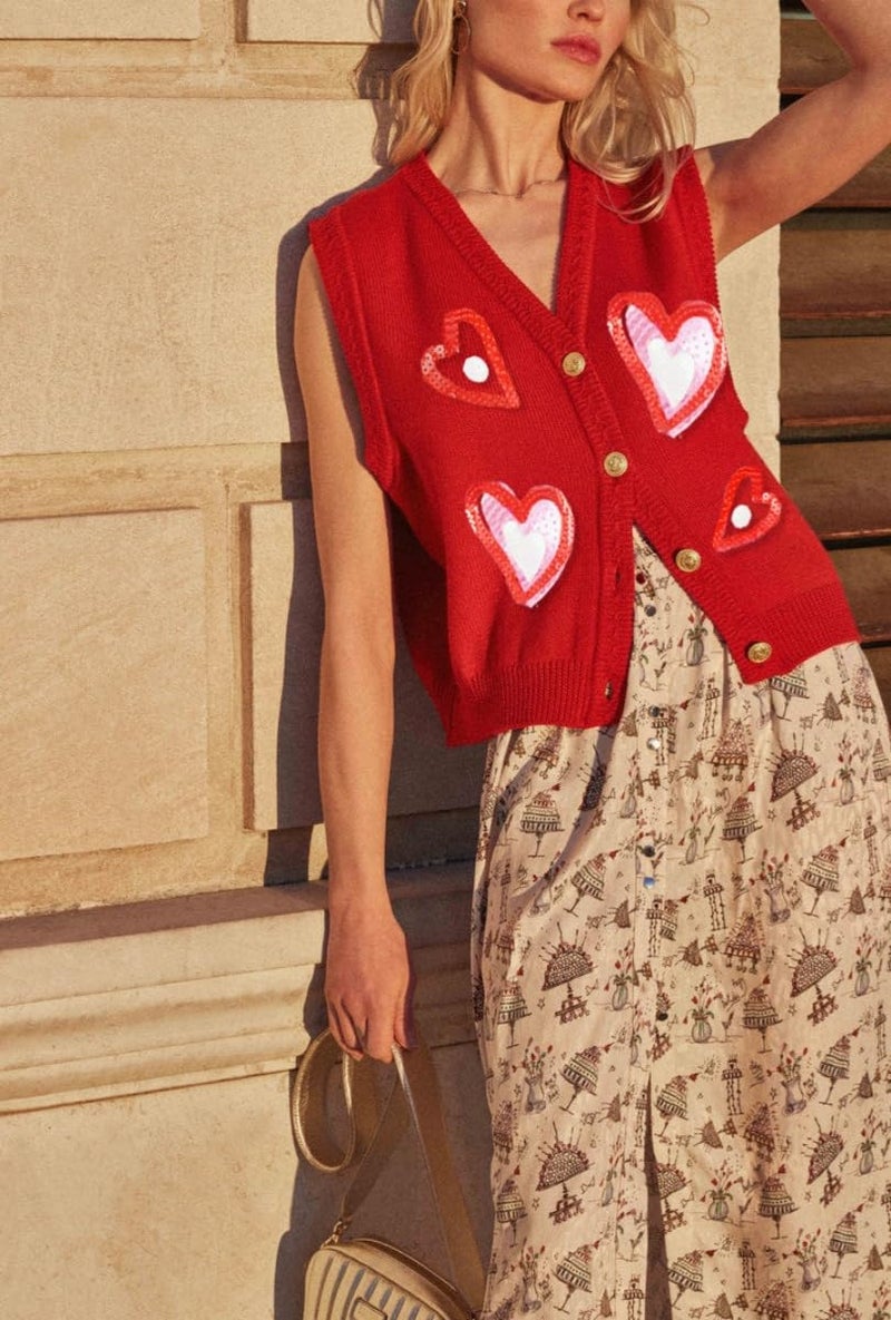 Argeousgor Women Valentine's Day Sweater Vests Heart Print Sleeveless Knit Cardigan Vest Valentine Holiday Tank Top - Image 4