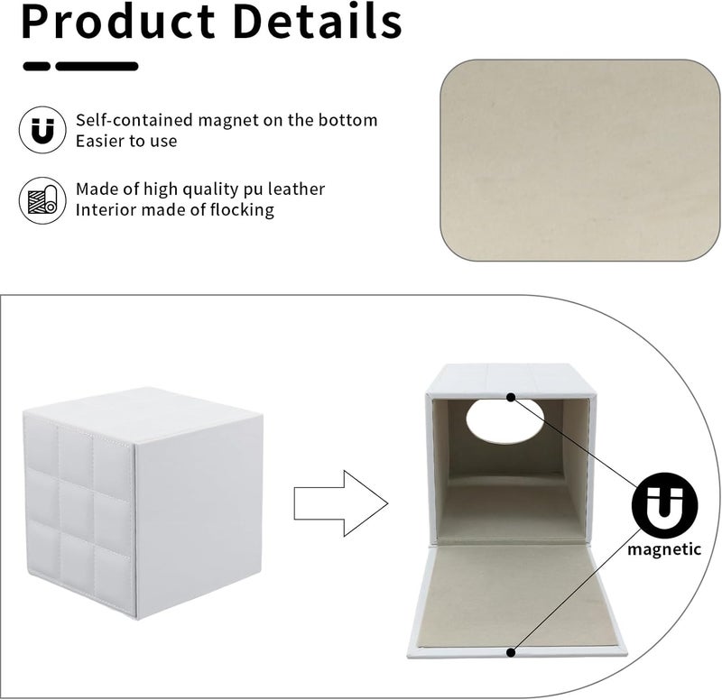 RHCSZ/N Stylish PU Leather Tissue Box Holder, Square Napkin Holder Pumping Paper Case Dispenser, Facial Tissue Holder with Magnetic Bottom for Home Office (White) - Image 4