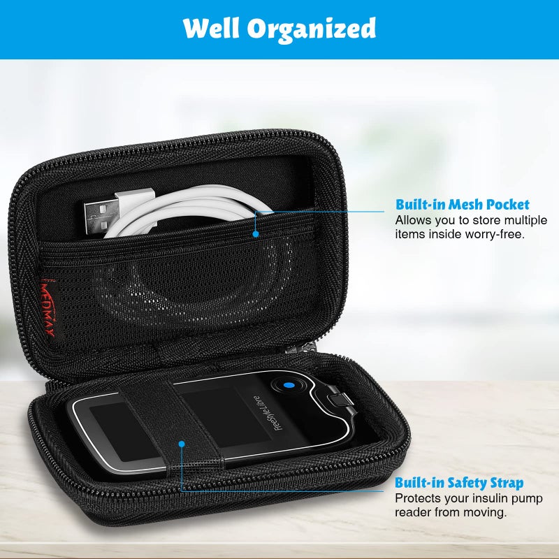 MEDMAX Hard Shell Protective Case for Freestyle Libre 3 2 / Libre Reader, Lightweight Shockproof Diabetic Storage Carrying Case with Clip and Handle (Black) - Image 3