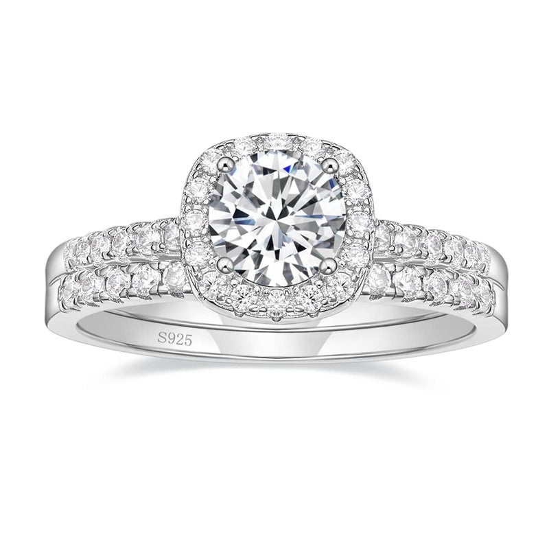 EAMTI 1.2CT 925 Sterling Silver Bridal Rings Sets Cubic Zirconia Halo CZ Engagement Wedding Bands for Women Promise Rings for Her Size 6.5 - Image 1