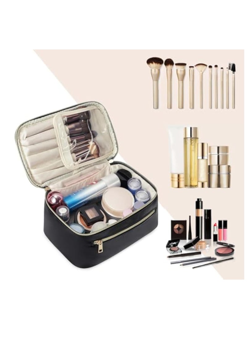 Captaintech Wandering Nature Makeup Bag, Travel Make Up Organizer Cosmetic Brush Bags Case for Women in Vegan Leather, Black, Patent Pending - Image 4