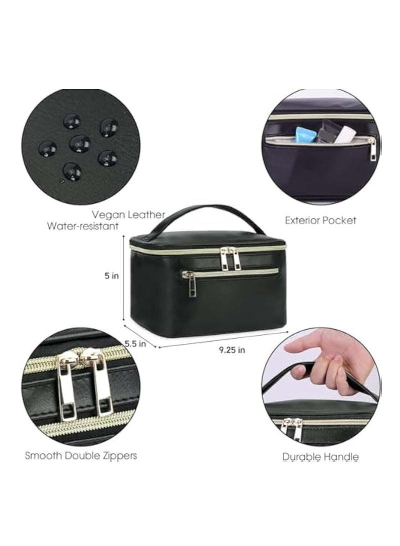 Captaintech Wandering Nature Makeup Bag, Travel Make Up Organizer Cosmetic Brush Bags Case for Women in Vegan Leather, Black, Patent Pending - Image 3