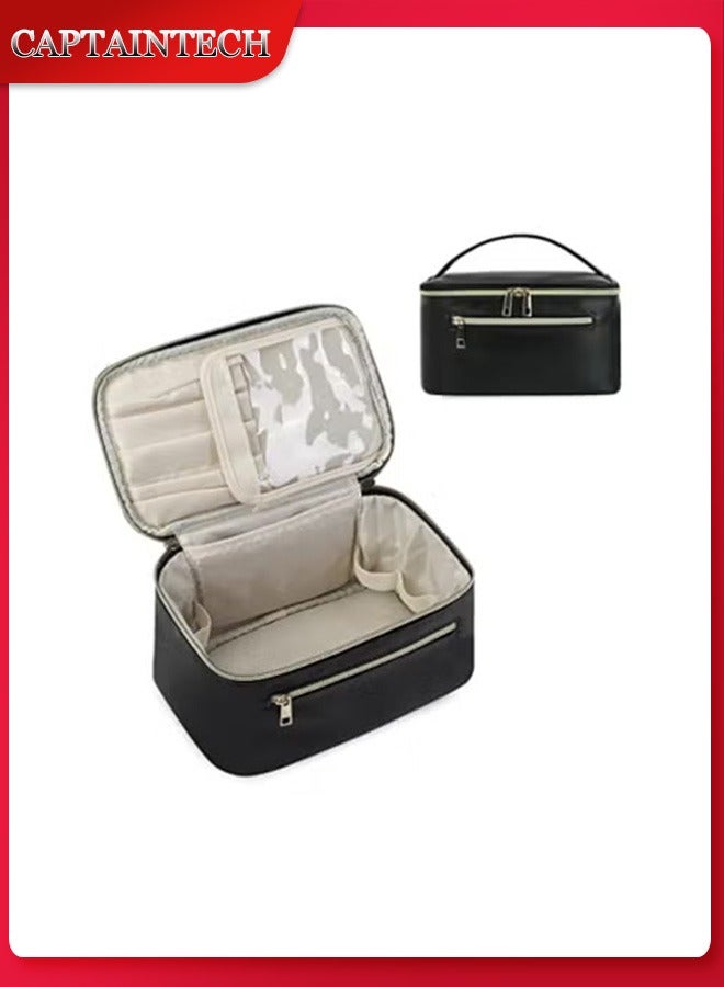 Captaintech Wandering Nature Makeup Bag, Travel Make Up Organizer Cosmetic Brush Bags Case for Women in Vegan Leather, Black, Patent Pending - Image 1