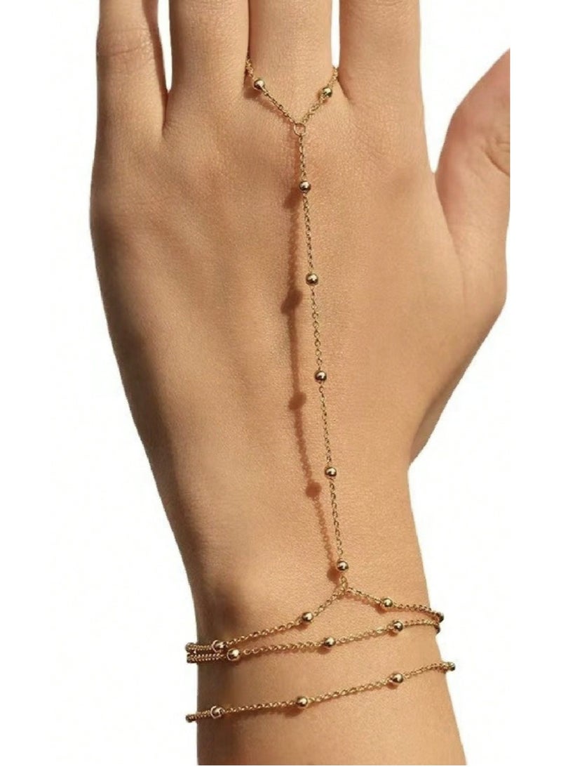 veya ELEGANT WOMEN’S FINGER BRACELET WITH LINK DESIGN & RICE PEARL BEADS – 1 PC - Image 3
