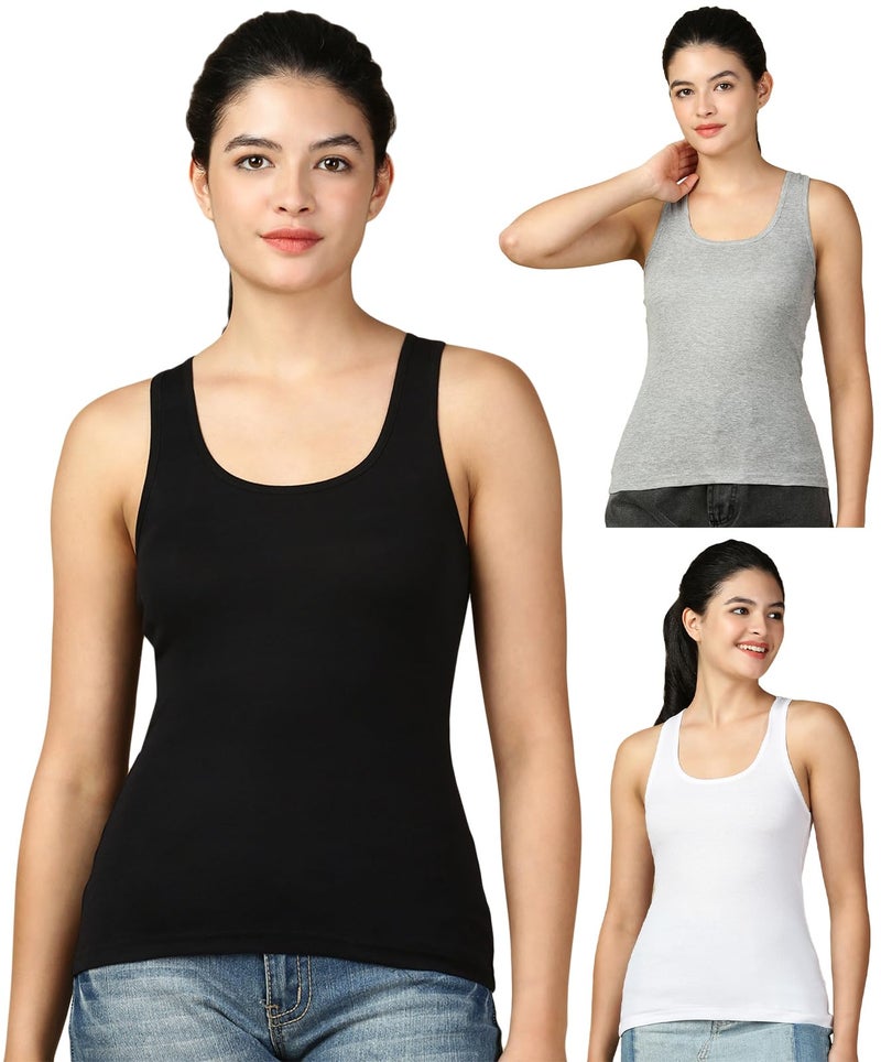 Lux Cozi Women's Pure Cotton Racerback Tank Top_COZIHER_401_Racerback_BLK_WH_GR_95_3PC - Image 1