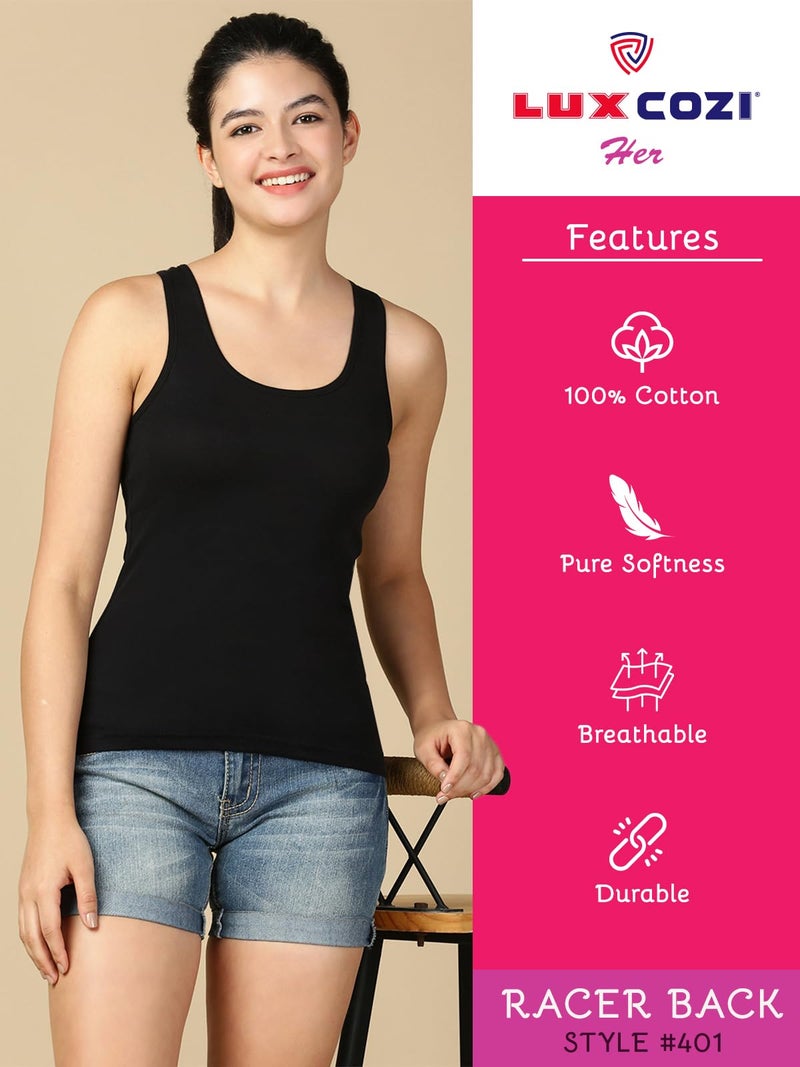 Lux Cozi Women's Pure Cotton Racerback Tank Top_COZIHER_401_Racerback_BLK_WH_GR_95_3PC - Image 4