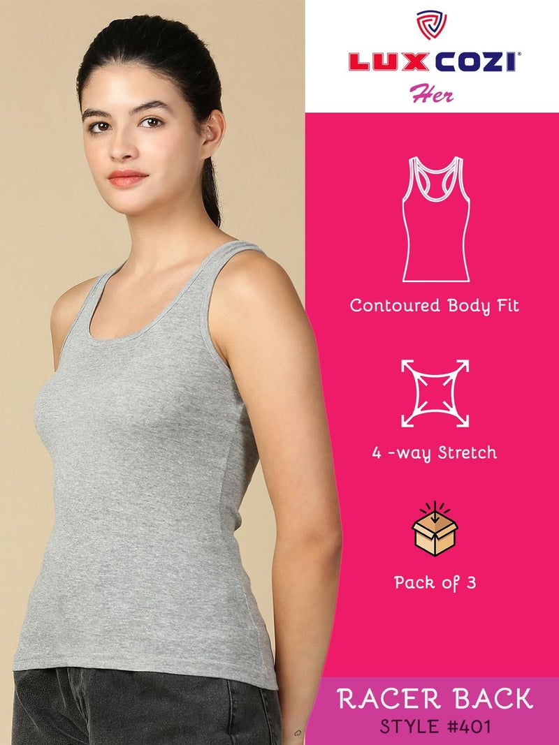 Lux Cozi Women's Pure Cotton Racerback Tank Top_COZIHER_401_Racerback_BLK_WH_GR_95_3PC - Image 3