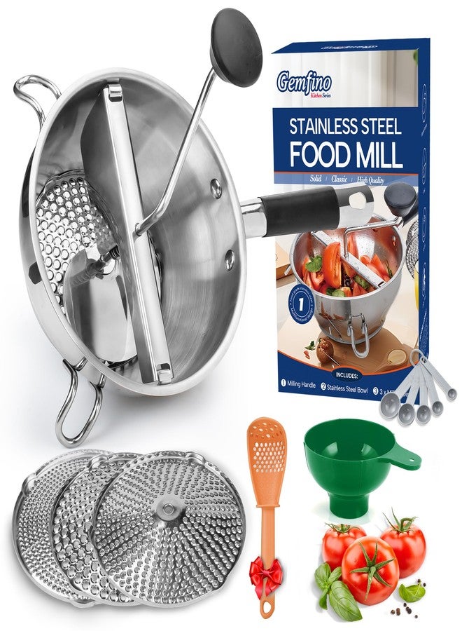 Gemfino Stainless Steel Food Mills With 3 Milling Discs,Ergonomic design Of Rotary Food Mills For Tomato Sauce,Potatoes,Jams with Silicone Handle Dishwasher Safe, Multifunctional Spoon,Orange - Image 1