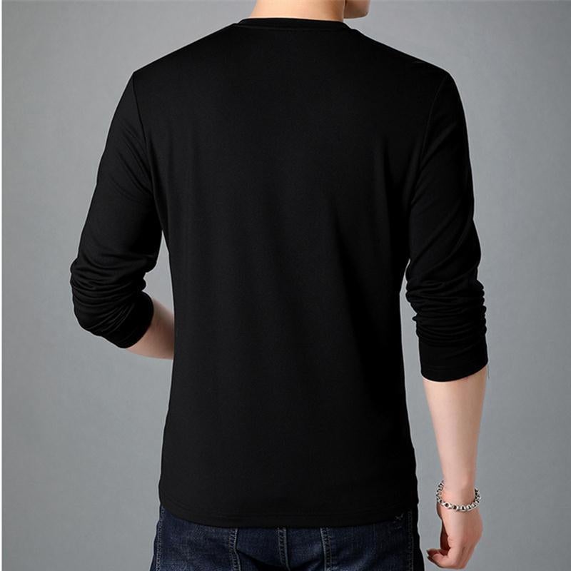 Modal Autumn Ice Silk T-shirt Men's Long-sleeved mercerized cotton Ice Silk V-neck Top Collarless Sweater Light Luxury Base Shirt Men's Clothing - Image 4