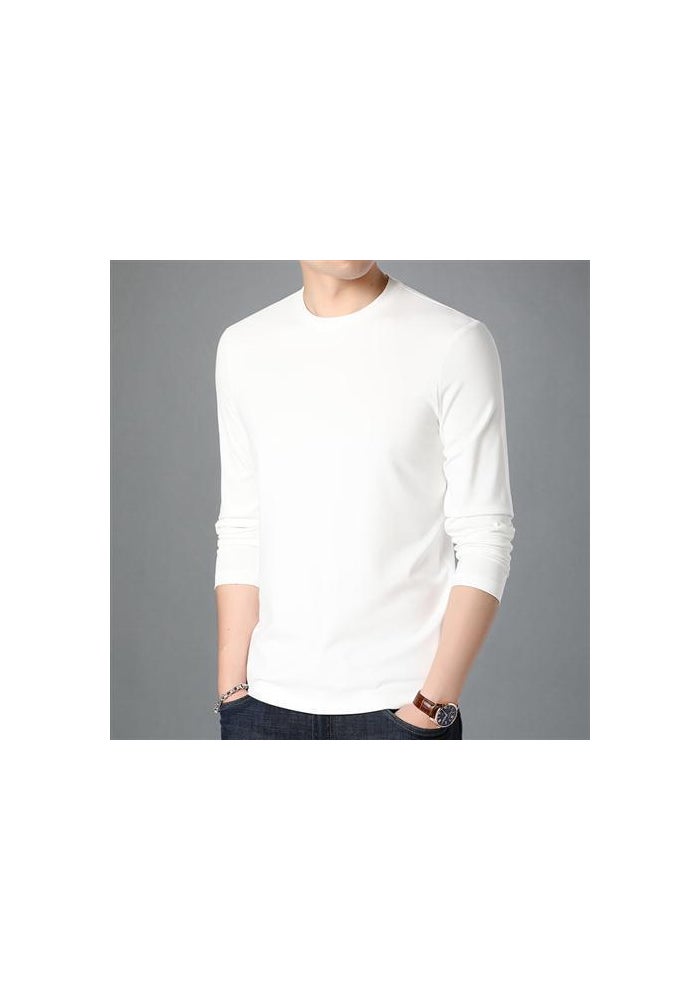 Modal Autumn Ice Silk T-shirt Men's Long-sleeved mercerized cotton Ice Silk V-neck Top Collarless Sweater Light Luxury Base Shirt Men's Clothing - Image 1