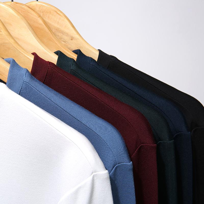Modal Autumn Ice Silk T-shirt Men's Long-sleeved mercerized cotton Ice Silk V-neck Top Collarless Sweater Light Luxury Base Shirt Men's Clothing - Image 3