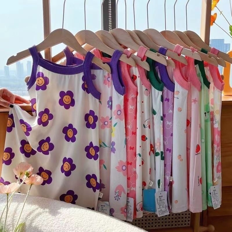 Girls Nightgown Ice Silk Summer Princess Dress Kidsren Ice Silk Thin Pajamas Baby Girl Suspender Skirt Home Clothes - Image 3
